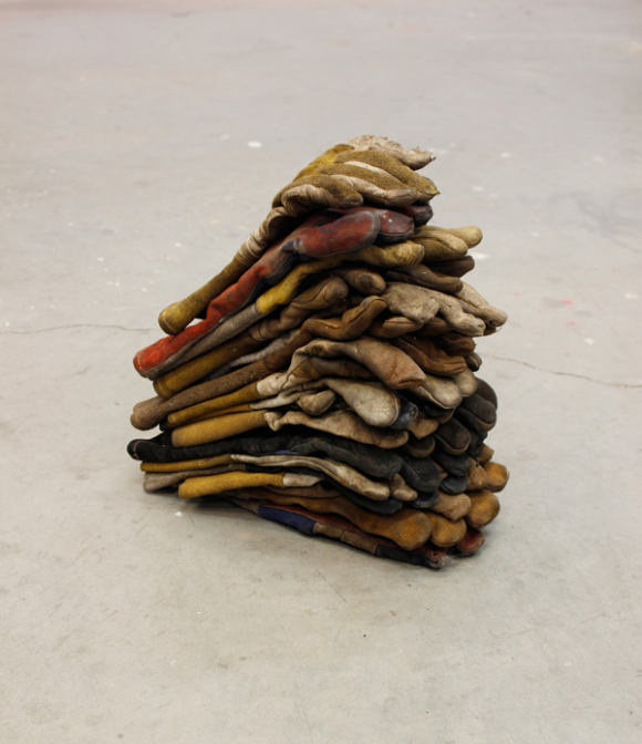 Brian Dario, Foam, 2018, gloves. Reserve Ames Gallery (Stereo)